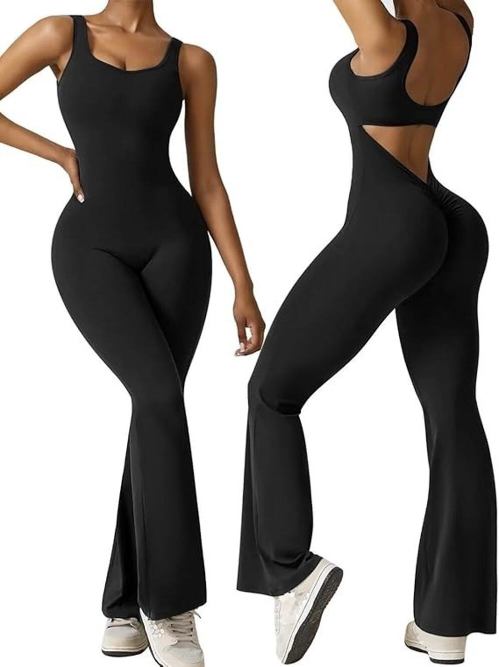 Vertvie Sleeveless Flare Jumpsuit Women's S Black Backless Bodycon Seamless NWT